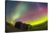 Fish-Eye Lens View of the Northern Lights Above an Old Ranch in Canada-Stocktrek Images-Stretched Canvas