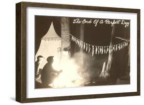 Fish Hanging by Campfire-null-Framed Art Print