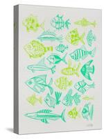 Fish Inklings in Green Ink-Cat Coquillette-Stretched Canvas