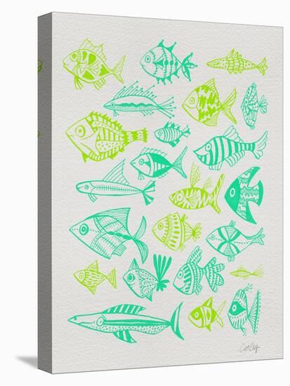 Fish Inklings in Green Ink-Cat Coquillette-Stretched Canvas