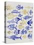 Fish Inklings in Navy and Gold Ink-Cat Coquillette-Stretched Canvas