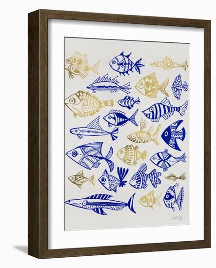 Fish Inklings in Navy and Gold Ink-Cat Coquillette-Framed Art Print