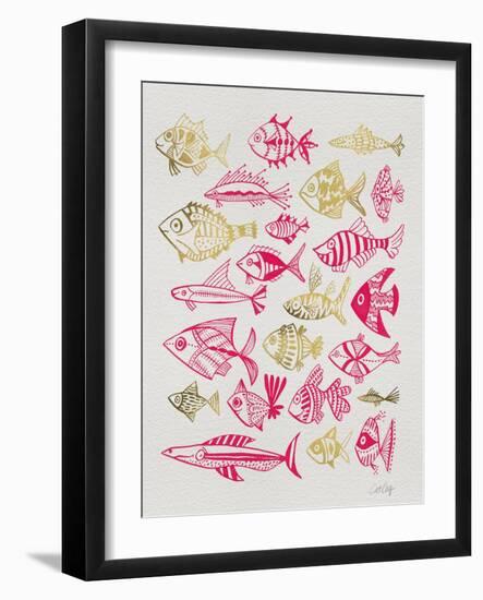 Fish Inklings in Pink and Gold Ink-Cat Coquillette-Framed Art Print