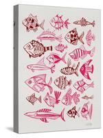 Fish Inklings in Pink Ink-Cat Coquillette-Stretched Canvas