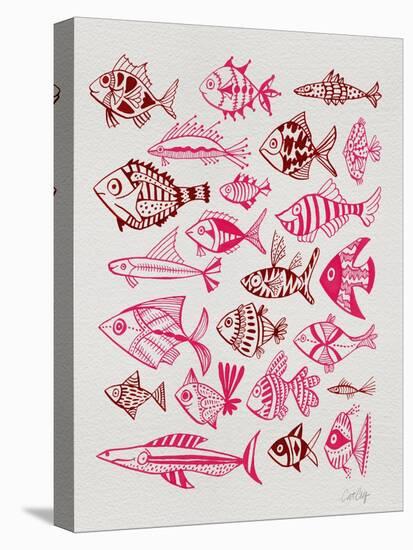 Fish Inklings in Pink Ink-Cat Coquillette-Stretched Canvas