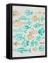 Fish Inklings in Turquoise and Gold Ink-Cat Coquillette-Framed Stretched Canvas