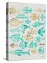 Fish Inklings in Turquoise and Gold Ink-Cat Coquillette-Stretched Canvas