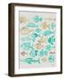 Fish Inklings in Turquoise and Gold Ink-Cat Coquillette-Framed Art Print