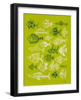 Fish Inklings on Lime-Cat Coquillette-Framed Art Print