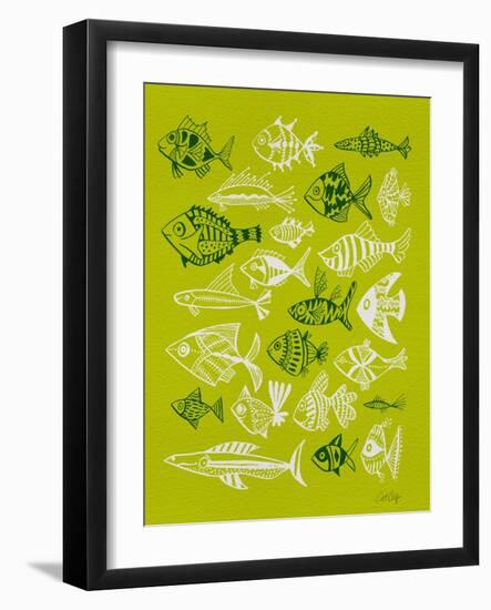 Fish Inklings on Lime-Cat Coquillette-Framed Art Print