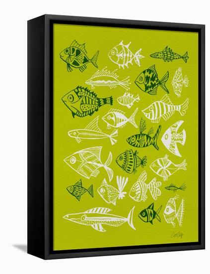 Fish Inklings on Lime-Cat Coquillette-Framed Stretched Canvas