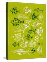 Fish Inklings on Lime-Cat Coquillette-Stretched Canvas