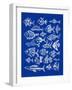 Fish Inklings on Navy-Cat Coquillette-Framed Art Print