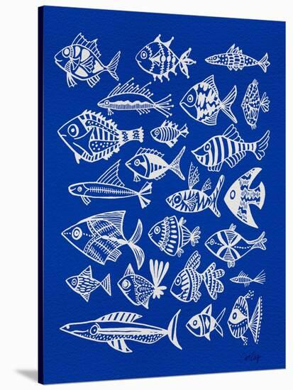 Fish Inklings on Navy-Cat Coquillette-Stretched Canvas