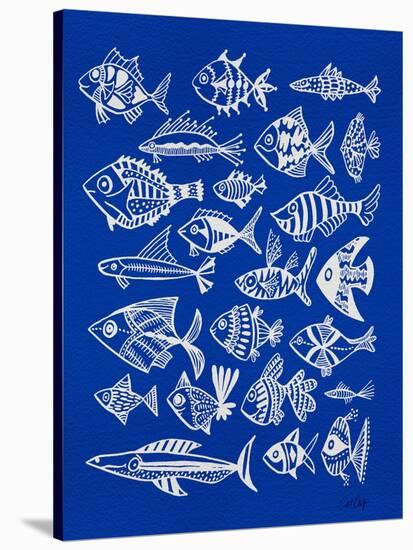 Fish Inklings on Navy-Cat Coquillette-Stretched Canvas