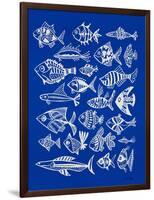 Fish Inklings on Navy-Cat Coquillette-Framed Art Print