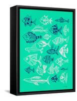Fish Inklings on Tuquoise-Cat Coquillette-Framed Stretched Canvas