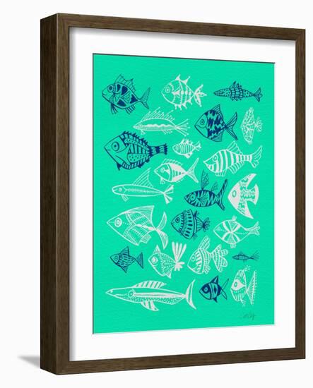 Fish Inklings on Tuquoise-Cat Coquillette-Framed Art Print