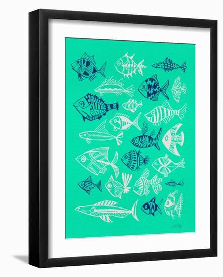 Fish Inklings on Tuquoise-Cat Coquillette-Framed Art Print