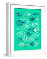 Fish Inklings on Tuquoise-Cat Coquillette-Framed Art Print