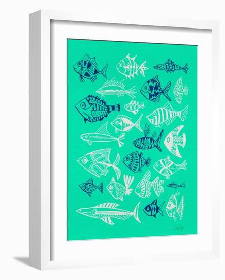 Fish Inklings on Tuquoise-Cat Coquillette-Framed Art Print