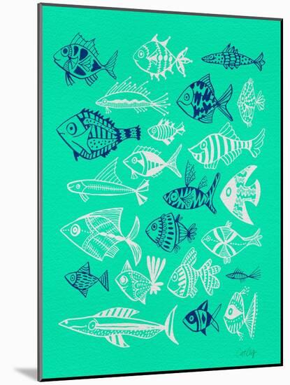 Fish Inklings on Tuquoise-Cat Coquillette-Mounted Art Print