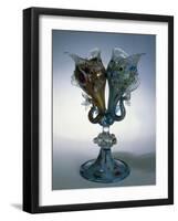 Fish-Shaped Vase with Milk Glass Foot Overlayed in Light Turquoise Aquamarine with Ruby-null-Framed Giclee Print