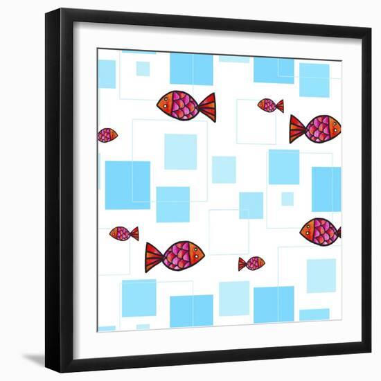 Fish Squares-null-Framed Premium Giclee Print