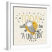 Fish Unicorn Illustration with Slogan-yusuf doganay-Framed Art Print