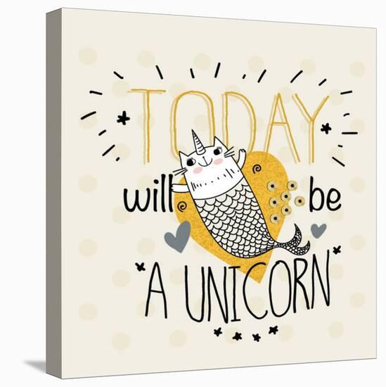 Fish Unicorn Illustration with Slogan-yusuf doganay-Stretched Canvas