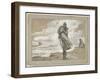 Fisher Girl with Net, 1882 (Graphite, Gouache & Grey Wash on Grey Laid Paper)-Winslow Homer-Framed Giclee Print