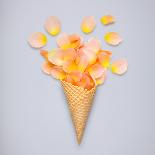 Creative Still Life of an Ice Cream Waffle Cone with Flowers on Grey Background-Fisher Photostudio-Photographic Print