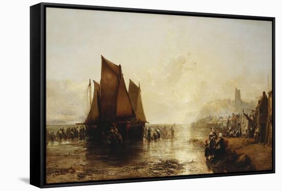 Fisherfolk Landing their Catch on Folkestone Beach-James Webb-Framed Stretched Canvas