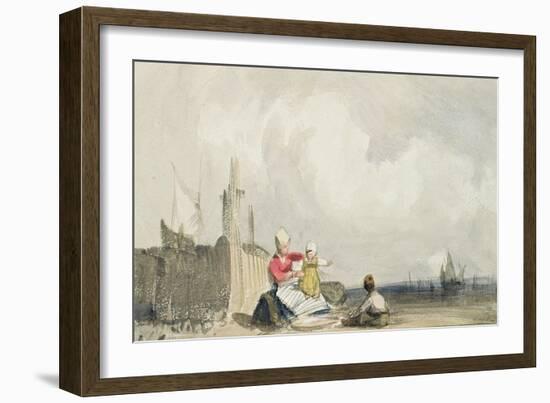 Fisherfolk on the Beach-Richard Parkes Bonington-Framed Giclee Print