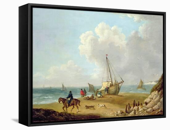 Fisherfolk Unloading their Catch in Freshwater Bay, Isle of Wight-George Morland-Framed Stretched Canvas