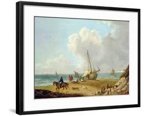 Fisherfolk Unloading their Catch in Freshwater Bay, Isle of Wight-George Morland-Framed Giclee Print