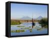 Fisherman, Agua and Pacaya Volcanoes in the Background, Monterrico, Pacific Coast, Guatemala-Michele Falzone-Framed Stretched Canvas