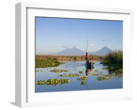 Fisherman, Agua and Pacaya Volcanoes in the Background, Monterrico, Pacific Coast, Guatemala-Michele Falzone-Framed Photographic Print