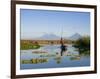Fisherman, Agua and Pacaya Volcanoes in the Background, Monterrico, Pacific Coast, Guatemala-Michele Falzone-Framed Photographic Print
