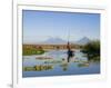 Fisherman, Agua and Pacaya Volcanoes in the Background, Monterrico, Pacific Coast, Guatemala-Michele Falzone-Framed Photographic Print