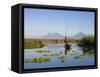 Fisherman, Agua and Pacaya Volcanoes in the Background, Monterrico, Pacific Coast, Guatemala-Michele Falzone-Framed Stretched Canvas