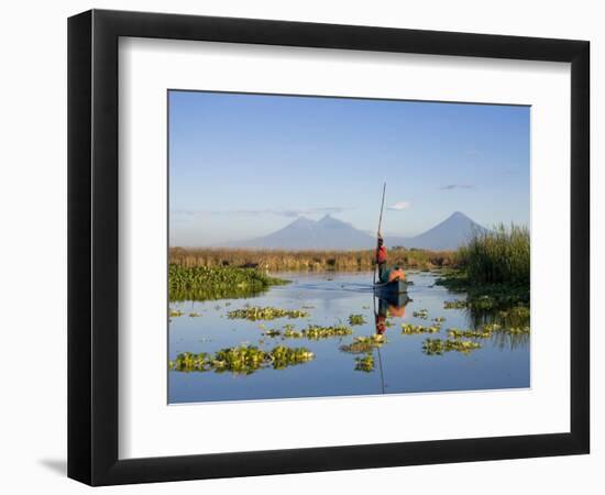 Fisherman, Agua and Pacaya Volcanoes in the Background, Monterrico, Pacific Coast, Guatemala-Michele Falzone-Framed Photographic Print