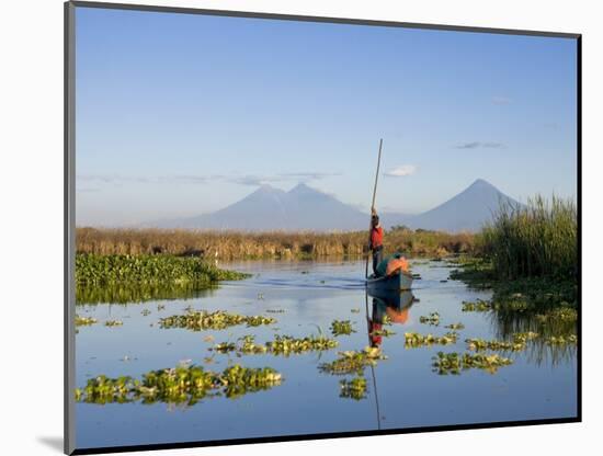 Fisherman, Agua and Pacaya Volcanoes in the Background, Monterrico, Pacific Coast, Guatemala-Michele Falzone-Mounted Photographic Print