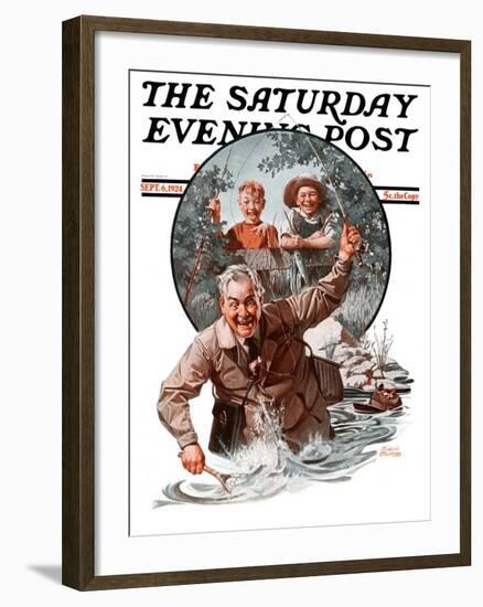 "Fisherman and Boys," Saturday Evening Post Cover, September 6, 1924-Frederic Stanley-Framed Giclee Print