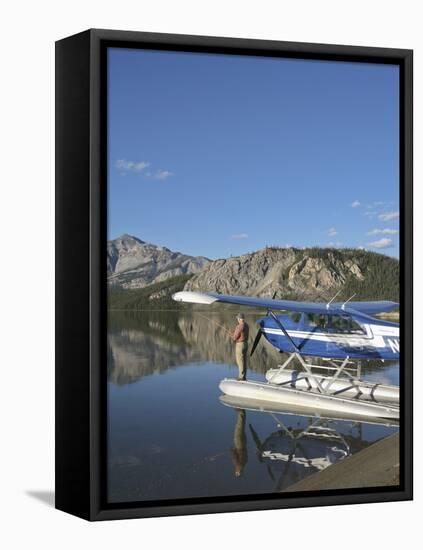 Fisherman and Floatplane, Takahula Lake, Alaska, USA-Hugh Rose-Framed Stretched Canvas