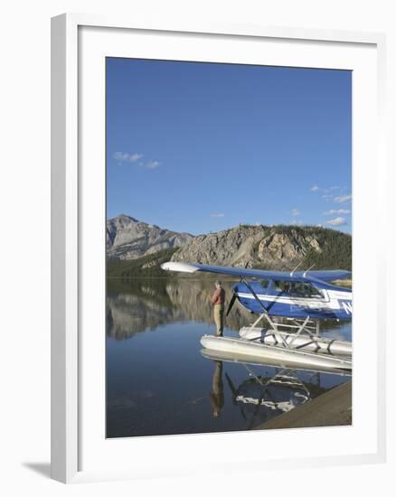 Fisherman and Floatplane, Takahula Lake, Alaska, USA-Hugh Rose-Framed Premium Photographic Print