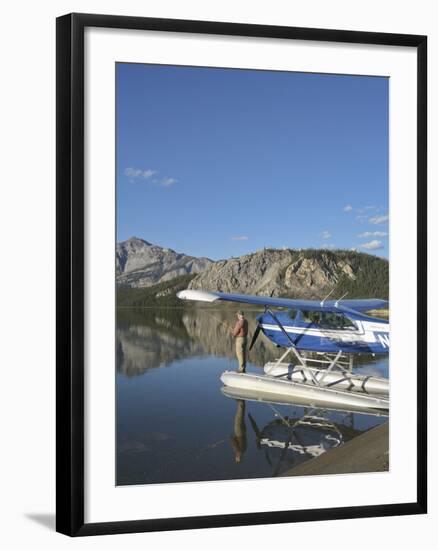 Fisherman and Floatplane, Takahula Lake, Alaska, USA-Hugh Rose-Framed Premium Photographic Print