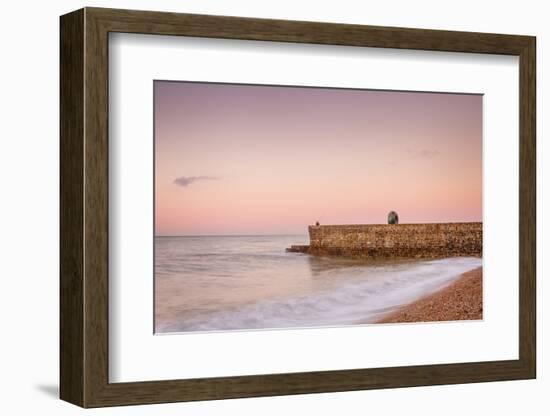 Fisherman and the Green Doughnut sculpture at dawn on Brighton Seafront, Brighton, East Sussex, Eng-Andrew Sproule-Framed Photographic Print