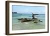 Fisherman and Traditional Outrigger Boat-Peter Richardson-Framed Photographic Print