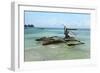 Fisherman and Traditional Outrigger Boat-Peter Richardson-Framed Photographic Print